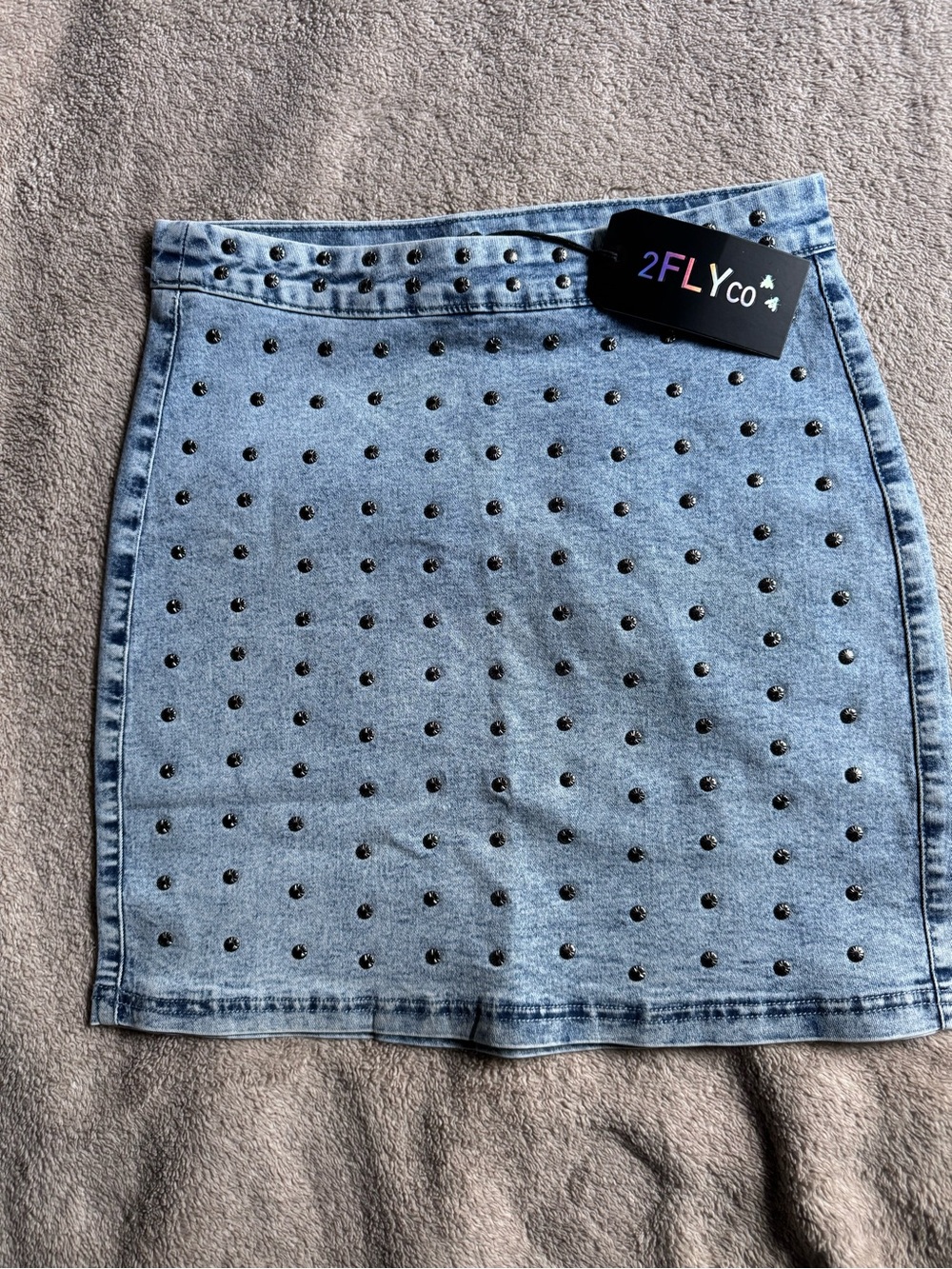 Light Wash Studded Denim Skirt